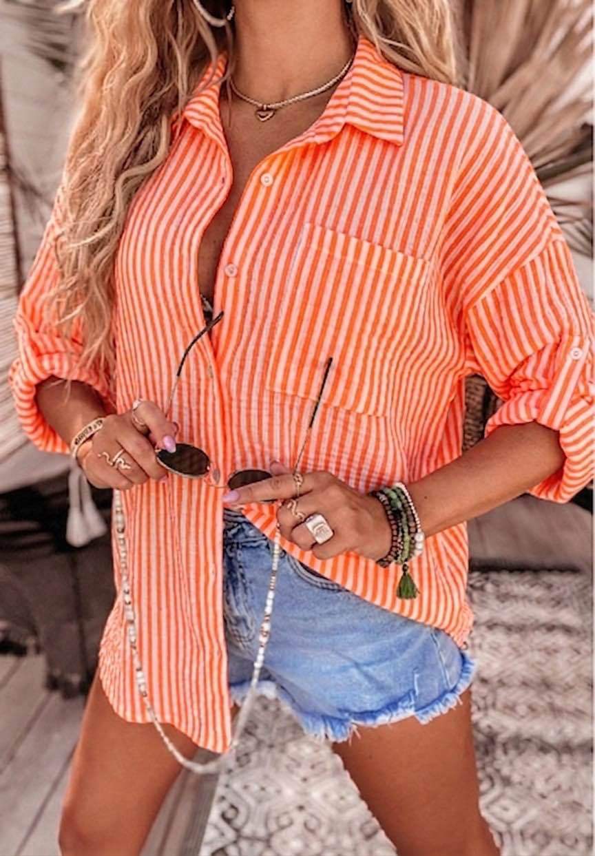 Oversized Stripe Blouse Orange