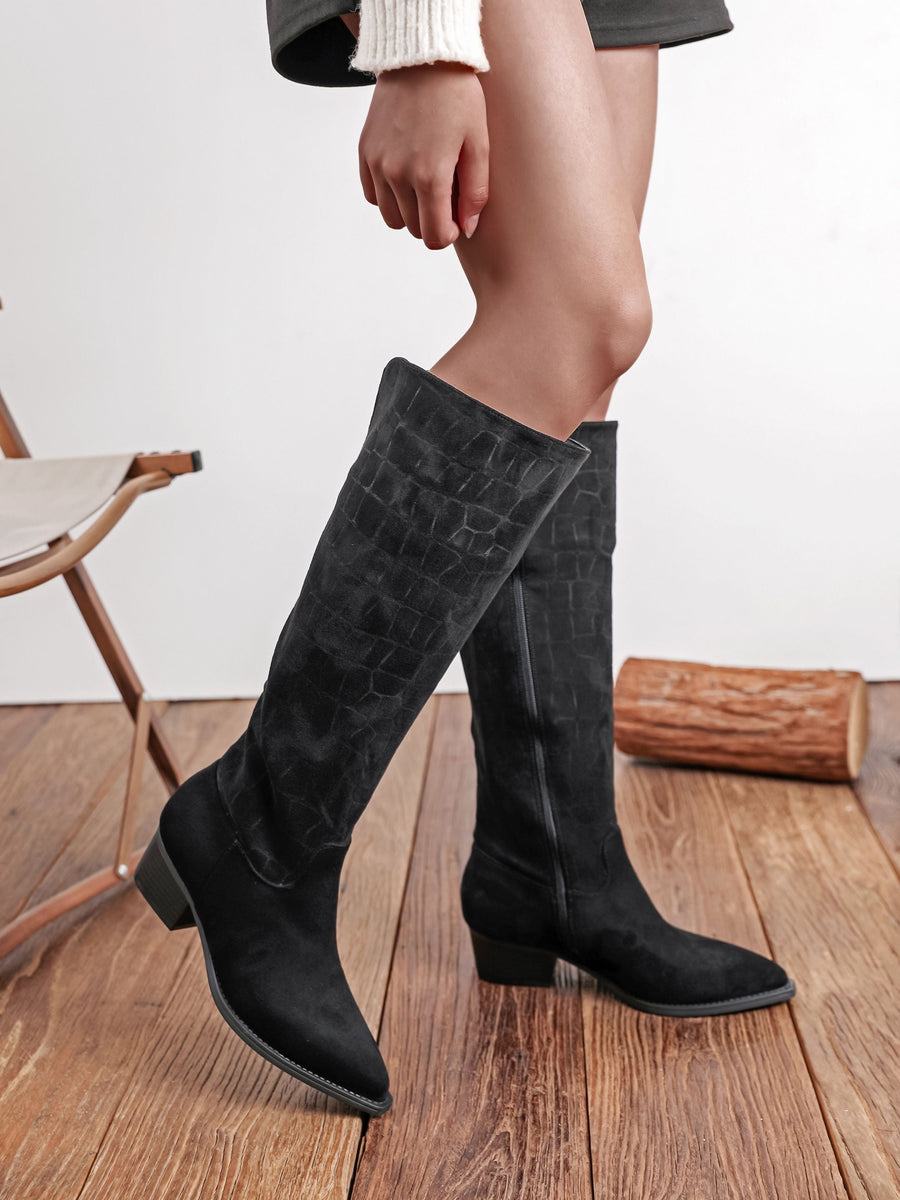 Pattern High Boots - Black