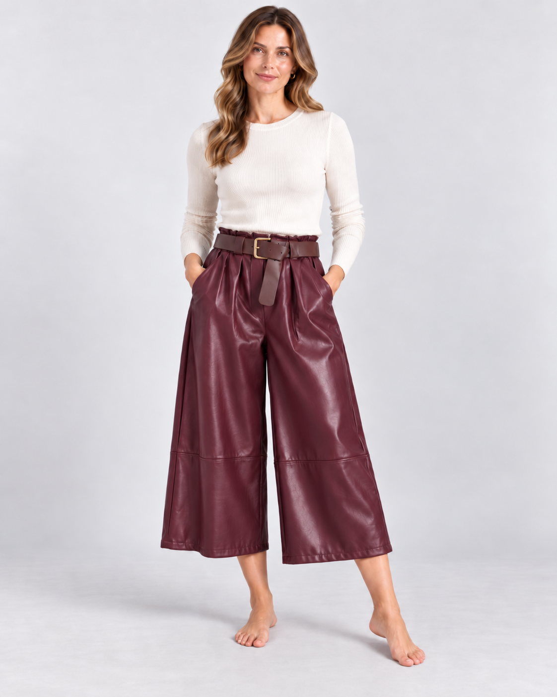 Leatherlook Cropped Wide-Leg Pants
