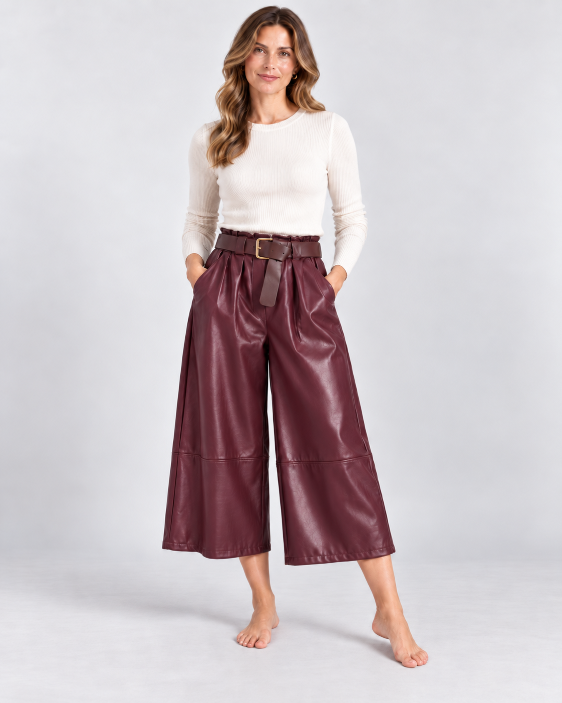 Leatherlook Cropped Wide-Leg Pants