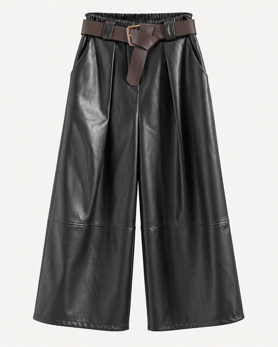 Leatherlook Cropped Wide-Leg Pants